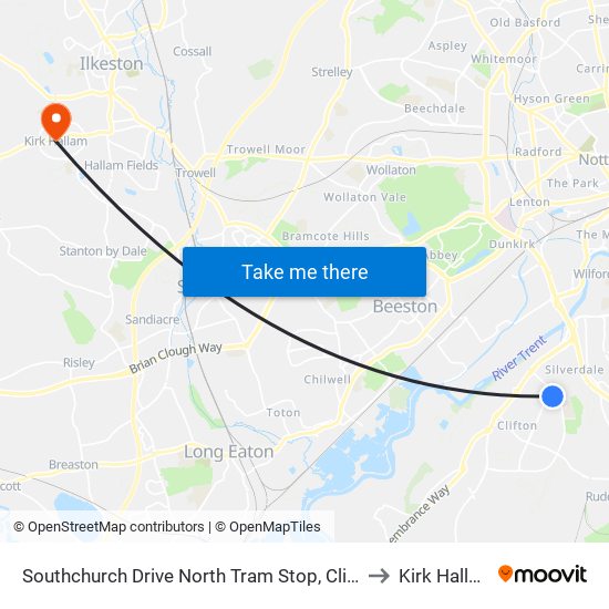 Southchurch Drive North Tram Stop, Clifton to Kirk Hallam map