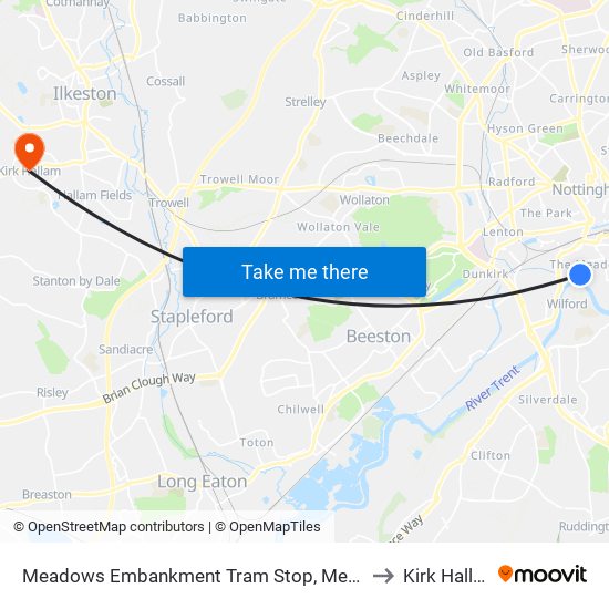 Meadows Embankment Tram Stop, Meadows to Kirk Hallam map