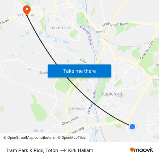 Tram Park & Ride, Toton to Kirk Hallam map