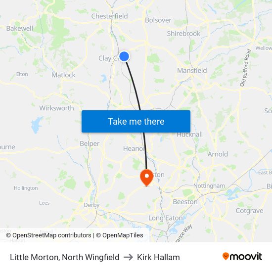 Little Morton, North Wingfield to Kirk Hallam map