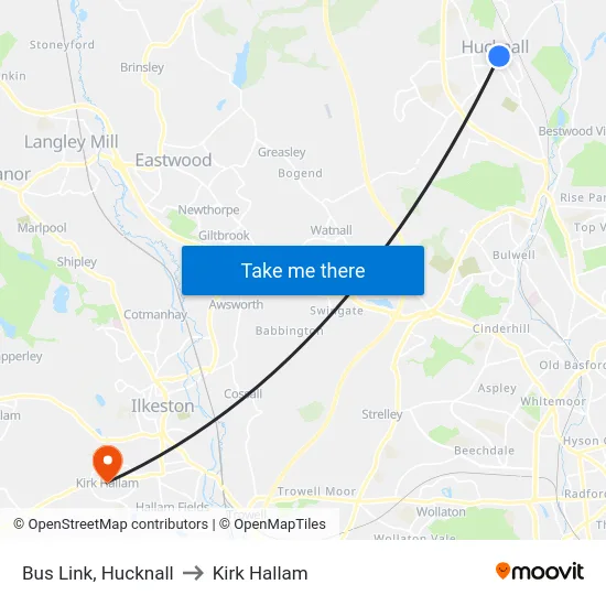 Bus Link, Hucknall to Kirk Hallam map