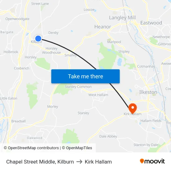 Chapel Street Middle, Kilburn to Kirk Hallam map