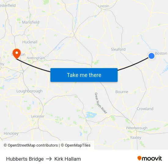 Hubberts Bridge to Kirk Hallam map