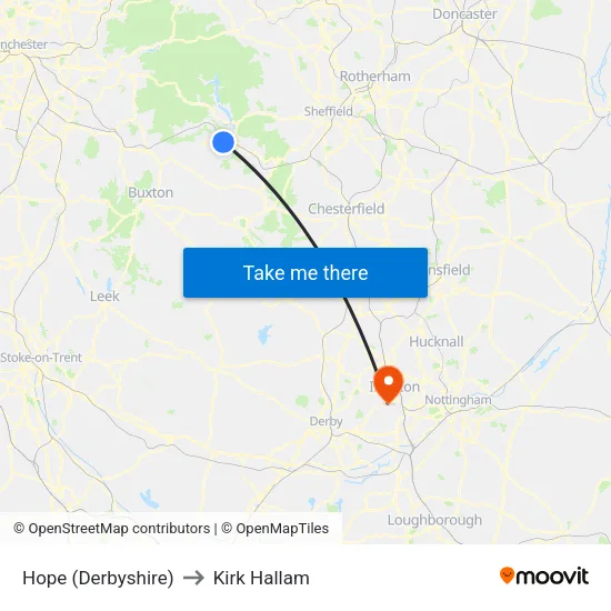 Hope (Derbyshire) to Kirk Hallam map