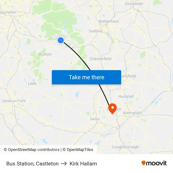 Bus Station, Castleton to Kirk Hallam map