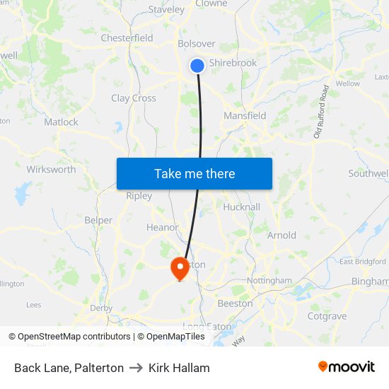 Back Lane, Palterton to Kirk Hallam map