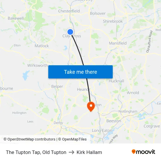The Tupton Tap, Old Tupton to Kirk Hallam map