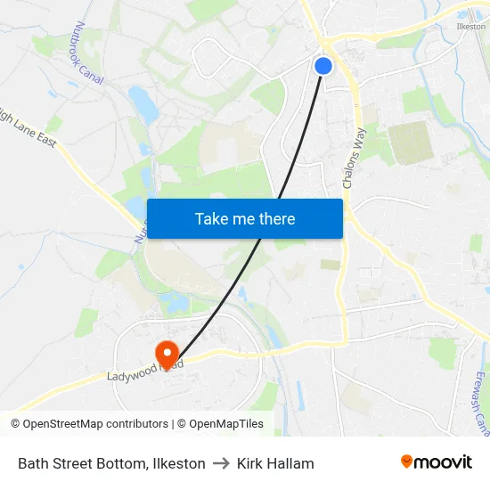 Bath Street Bottom, Ilkeston to Kirk Hallam map