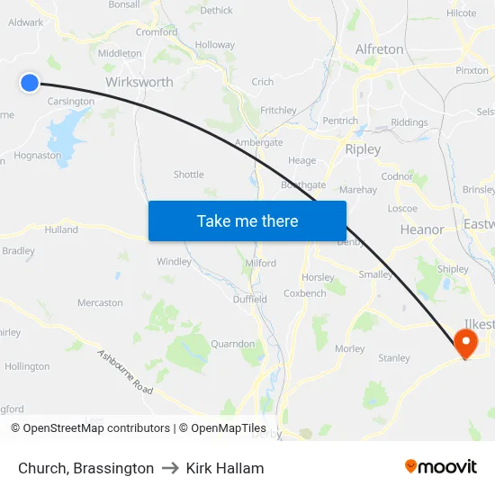 Church, Brassington to Kirk Hallam map