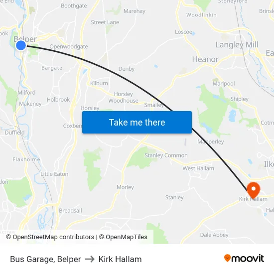 Bus Garage, Belper to Kirk Hallam map