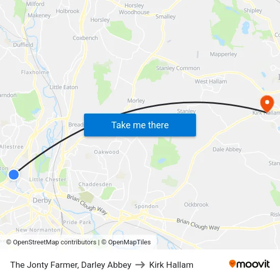 The Jonty Farmer, Darley Abbey to Kirk Hallam map
