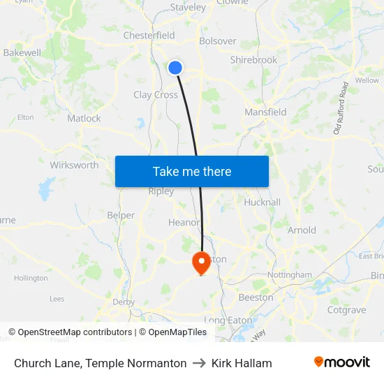 Church Lane, Temple Normanton to Kirk Hallam map