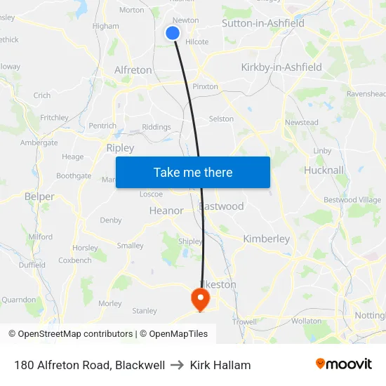 180 Alfreton Road, Blackwell to Kirk Hallam map