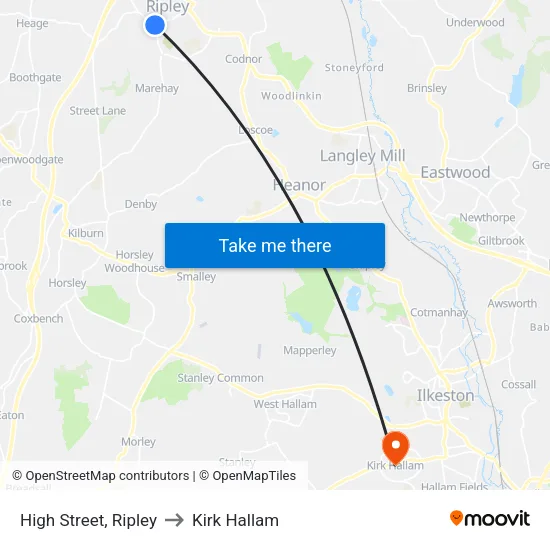 High Street, Ripley to Kirk Hallam map