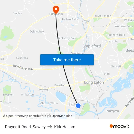Draycott Road, Sawley to Kirk Hallam map