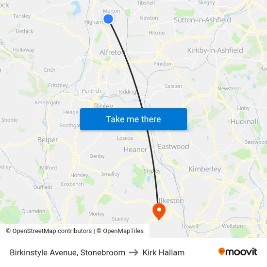 Birkinstyle Avenue, Stonebroom to Kirk Hallam map