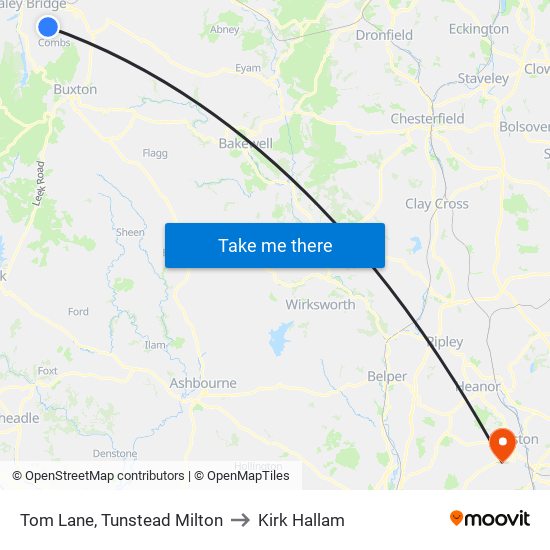 Tom Lane, Tunstead Milton to Kirk Hallam map