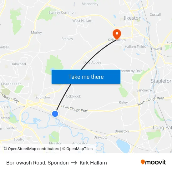 Borrowash Road, Spondon to Kirk Hallam map