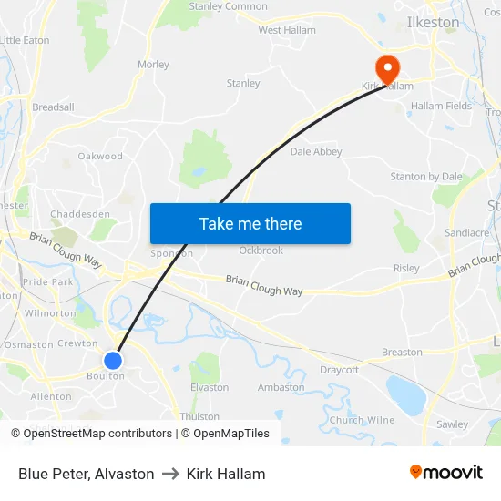 Blue Peter, Alvaston to Kirk Hallam map
