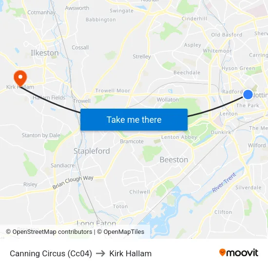 Canning Circus (Cc04) to Kirk Hallam map