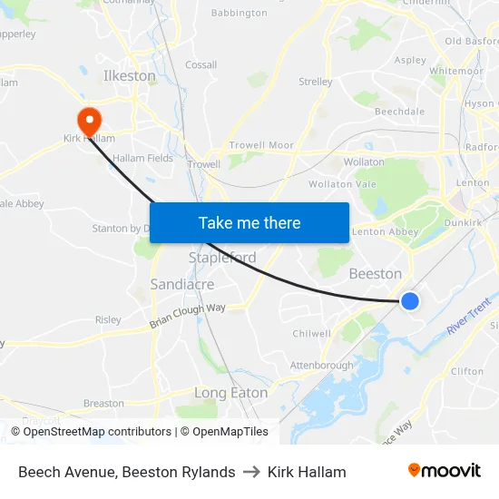 Beech Avenue, Beeston Rylands to Kirk Hallam map