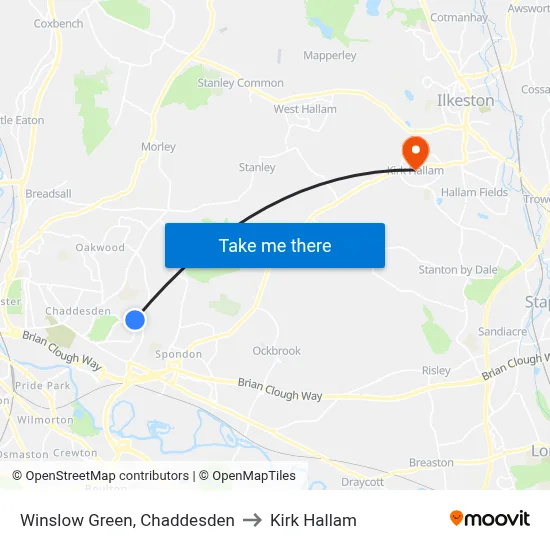 Winslow Green, Chaddesden to Kirk Hallam map