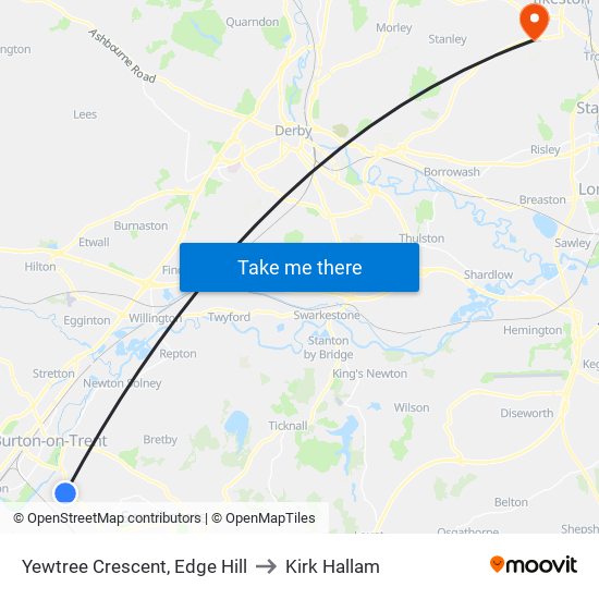 Yewtree Crescent, Edge Hill to Kirk Hallam map