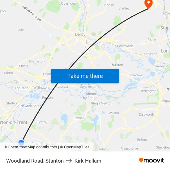 Woodland Road, Stanton to Kirk Hallam map