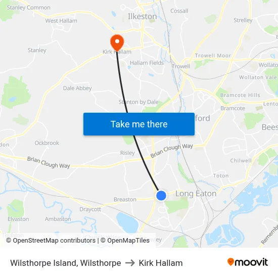Wilsthorpe Island, Wilsthorpe to Kirk Hallam map
