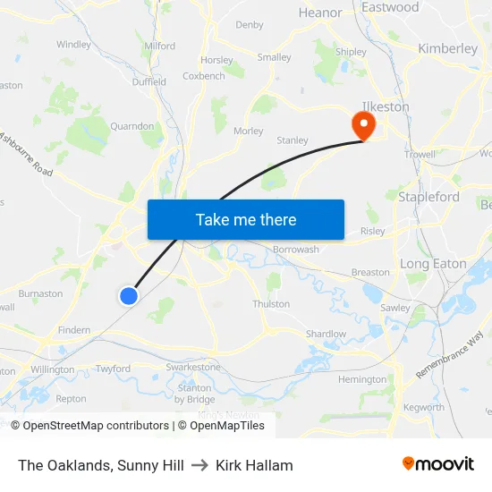 The Oaklands, Sunny Hill to Kirk Hallam map