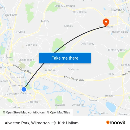 Alvaston Park, Wilmorton to Kirk Hallam map