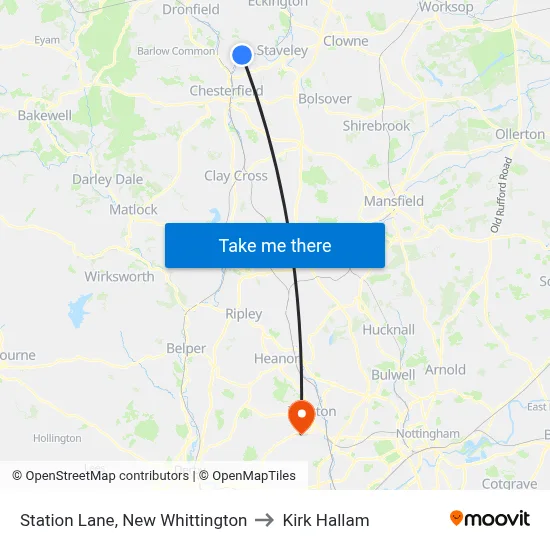 Station Lane, New Whittington to Kirk Hallam map