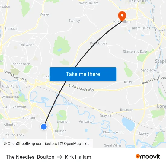 The Needles, Boulton to Kirk Hallam map
