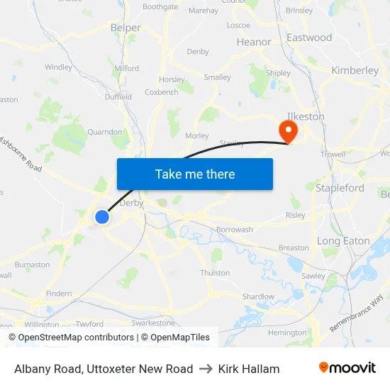 Albany Road, Uttoxeter New Road to Kirk Hallam map
