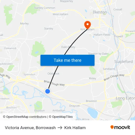 Victoria Avenue, Borrowash to Kirk Hallam map