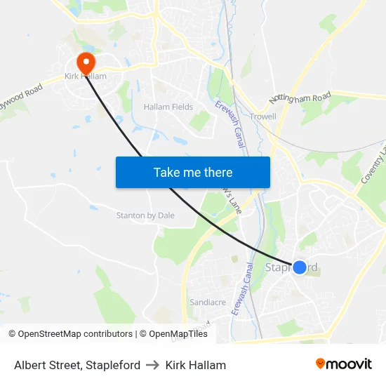 Albert Street, Stapleford to Kirk Hallam map