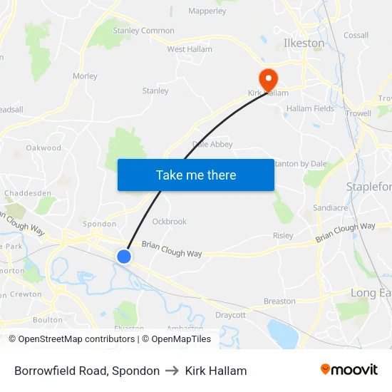 Borrowfield Road, Spondon to Kirk Hallam map