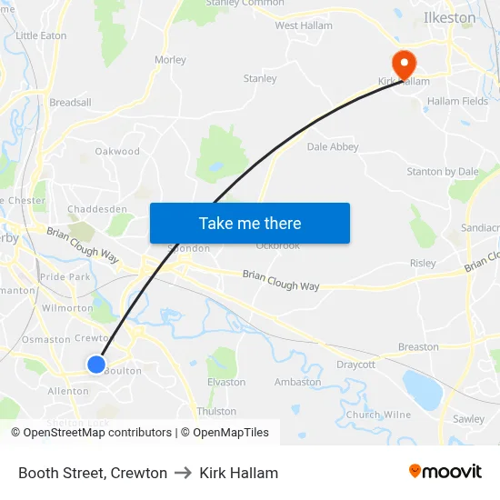 Booth Street, Crewton to Kirk Hallam map