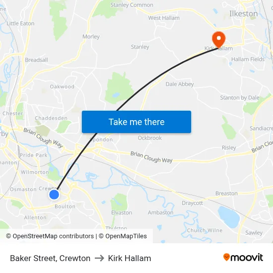 Baker Street, Crewton to Kirk Hallam map