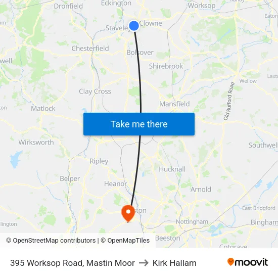 395 Worksop Road, Mastin Moor to Kirk Hallam map