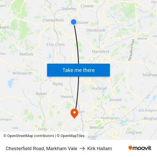Chesterfield Road, Markham Vale to Kirk Hallam map