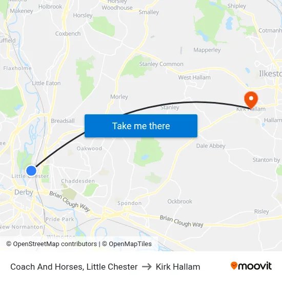 Coach And Horses, Little Chester to Kirk Hallam map