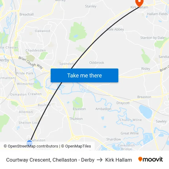 Courtway Crescent, Chellaston - Derby to Kirk Hallam map