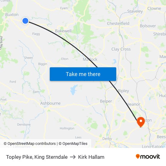 Topley Pike, King Sterndale to Kirk Hallam map