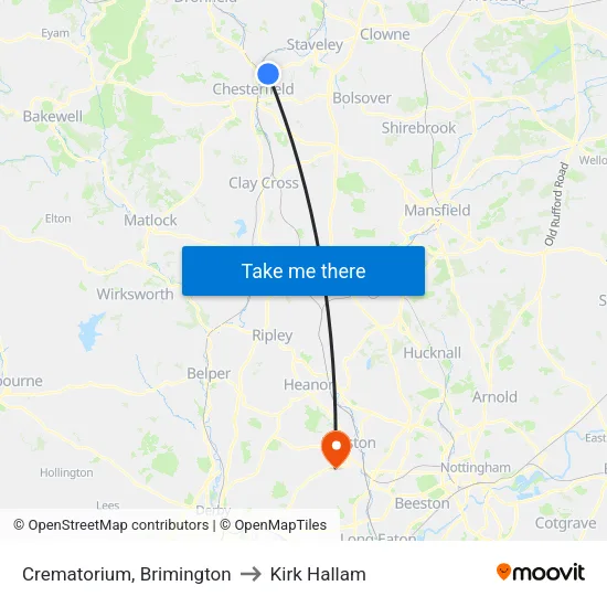 Crematorium, Brimington to Kirk Hallam map