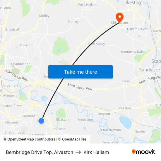 Bembridge Drive Top, Alvaston to Kirk Hallam map
