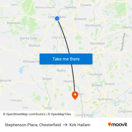 Stephenson Place, Chesterfield to Kirk Hallam map