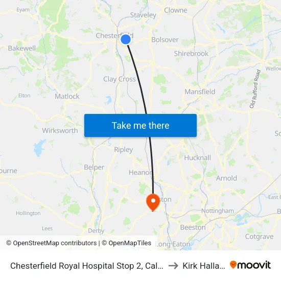 Chesterfield Royal Hospital Stop 2, Calow to Kirk Hallam map