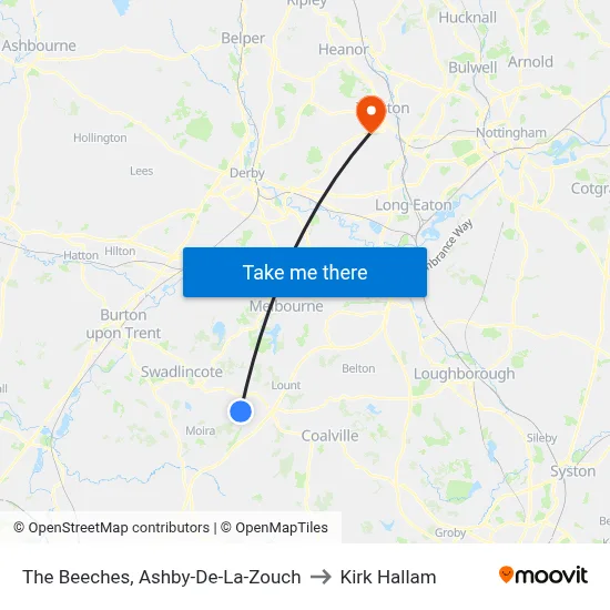 The Beeches, Ashby-De-La-Zouch to Kirk Hallam map