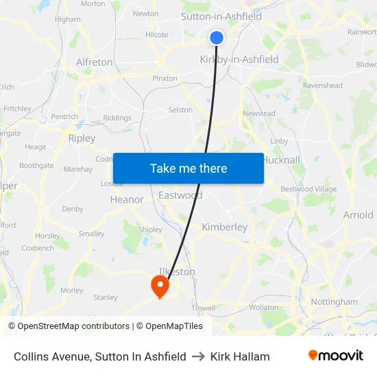 Collins Avenue, Sutton In Ashfield to Kirk Hallam map
